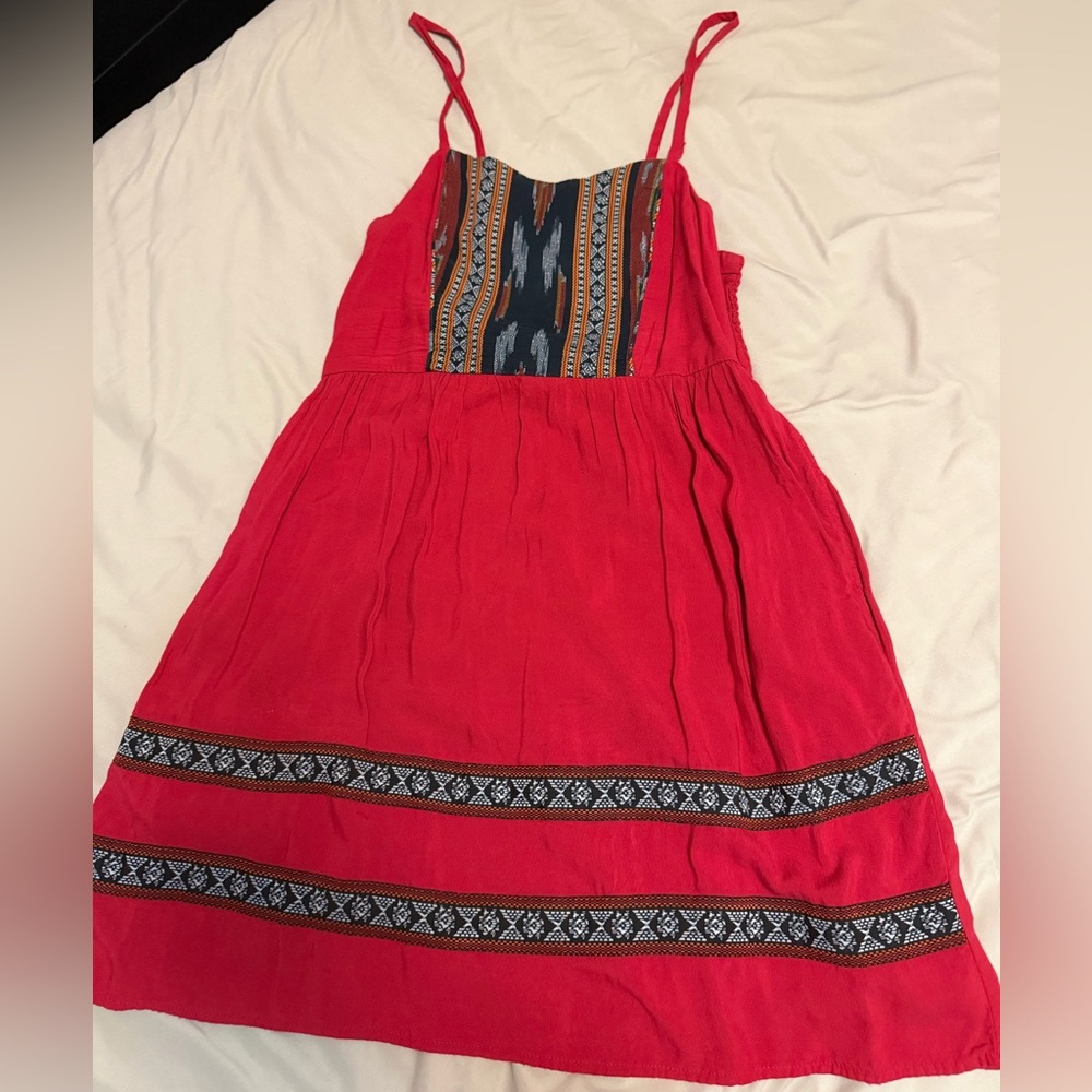 Xhilaration Red Midi Dress with Patterned Bodice